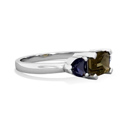 Smoky Quartz Three Stone 14K White Gold ring R5235