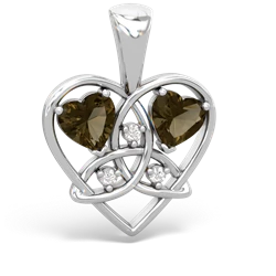 Smoky Quartz Celtic Trinity Heart 14K White Gold pendant P5331