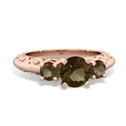 Smoky Quartz Art Deco Eternal Embrace Engagement 14K Rose Gold ring C2003