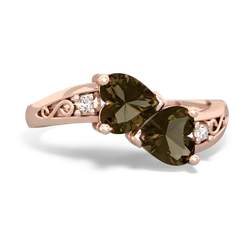 Smoky Quartz Snuggling Hearts 14K Rose Gold ring R2178