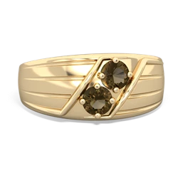 Smoky Quartz Men's Streamline 14K Yellow Gold ring R0460