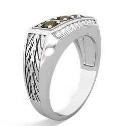 Jade Three Stone Tire Tread Men's 14K White Gold ring R0520