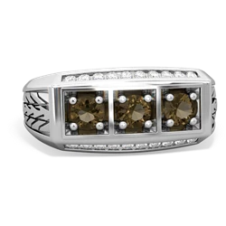 Citrine Three Stone Tire Tread Men's 14K White Gold ring R0520