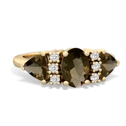 Smoky Quartz Antique Style Three Stone 14K Yellow Gold ring R2186