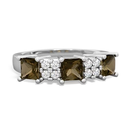 Smoky Quartz Three Stone Diamond Cluster 14K White Gold ring R2592