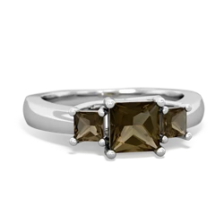 Smoky Quartz Three Stone Trellis 14K White Gold ring R4015