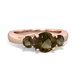 Lab Sapphire Three Stone Round Trellis 14K Rose Gold ring R4018