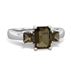 White Topaz Three Stone Emerald-Cut Trellis 14K White Gold ring R4021