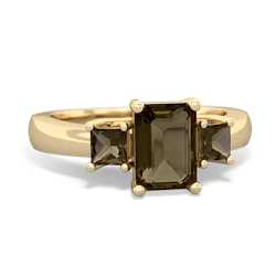 Tanzanite Three Stone Emerald-Cut Trellis 14K Yellow Gold ring R4021