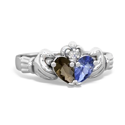 Smoky Quartz 'Our Heart' Claddagh 14K White Gold ring R2388