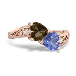 Smoky Quartz Snuggling Hearts 14K Rose Gold ring R2178