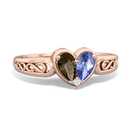 Smoky Quartz Filligree 'One Heart' 14K Rose Gold ring R5070