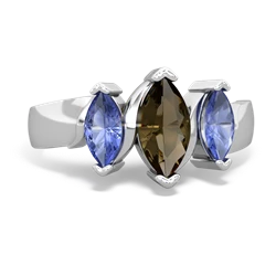 Smoky Quartz Three Peeks 14K White Gold ring R2433