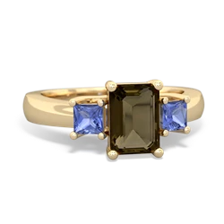 Smoky Quartz Three Stone Emerald-Cut Trellis 14K Yellow Gold ring R4021