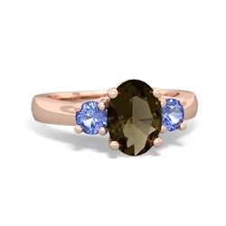 Smoky Quartz Three Stone Oval Trellis 14K Rose Gold ring R4024