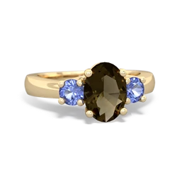 Smoky Quartz Three Stone Oval Trellis 14K Yellow Gold ring R4024