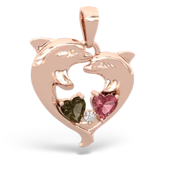 Smoky Quartz Dolphin Heart 14K Rose Gold pendant P5820