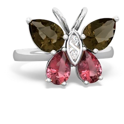 Smoky Quartz Butterfly 14K White Gold ring R2215