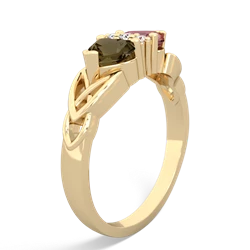 Smoky Quartz Celtic Knot Double Heart 14K Yellow Gold ring R5040