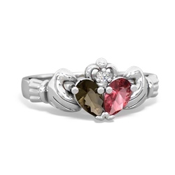 Smoky Quartz 'Our Heart' Claddagh 14K White Gold ring R2388