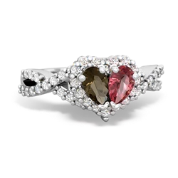 Smoky Quartz Diamond Twist 'One Heart' 14K White Gold ring R2640HRT