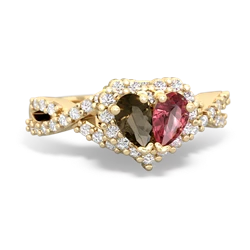 Smoky Quartz Diamond Twist 'One Heart' 14K Yellow Gold ring R2640HRT