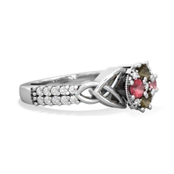 Smoky Quartz Celtic Knot Cluster Engagement 14K White Gold ring R26443RD