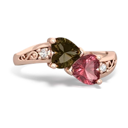 Smoky Quartz Snuggling Hearts 14K Rose Gold ring R2178