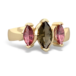 Smoky Quartz Three Peeks 14K Yellow Gold ring R2433