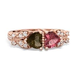 Smoky Quartz Diamond Butterflies 14K Rose Gold ring R5601