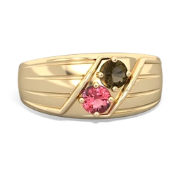 Smoky Quartz Men's Streamline 14K Yellow Gold ring R0460