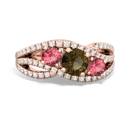 Smoky Quartz Three Stone Aurora 14K Rose Gold ring R3080