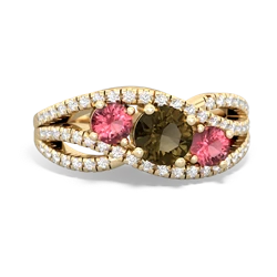 Smoky Quartz Three Stone Aurora 14K Yellow Gold ring R3080