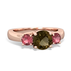 Smoky Quartz Three Stone Round Trellis 14K Rose Gold ring R4018