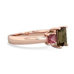 Smoky Quartz Three Stone Emerald-Cut Trellis 14K Rose Gold ring R4021