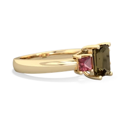 Smoky Quartz Three Stone Emerald-Cut Trellis 14K Yellow Gold ring R4021