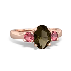 Smoky Quartz Three Stone Oval Trellis 14K Rose Gold ring R4024