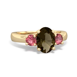 Smoky Quartz Three Stone Oval Trellis 14K Yellow Gold ring R4024