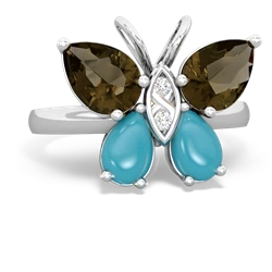 Smoky Quartz Butterfly 14K White Gold ring R2215