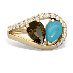 Smoky Quartz Nestled Heart Keepsake 14K Yellow Gold ring R5650