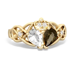 Smoky Quartz 'One Heart' Celtic Knot Claddagh 14K Yellow Gold ring R5322