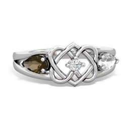 Smoky Quartz Hearts Intertwined 14K White Gold ring R5880