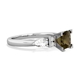 Smoky Quartz 6Mm Princess Eternal Embrace Engagement 14K White Gold ring C2002