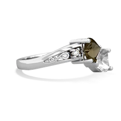 Smoky Quartz Snuggling Hearts 14K White Gold ring R2178