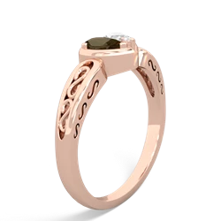 Smoky Quartz Filligree 'One Heart' 14K Rose Gold ring R5070