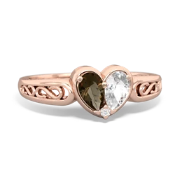 Smoky Quartz Filligree 'One Heart' 14K Rose Gold ring R5070