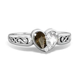 Smoky Quartz Filligree 'One Heart' 14K White Gold ring R5070