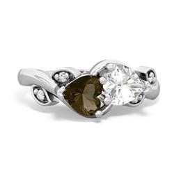 Smoky Quartz Floral Elegance 14K White Gold ring R5790