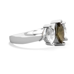 Smoky Quartz Three Peeks 14K White Gold ring R2433