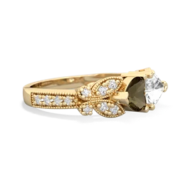 Smoky Quartz Diamond Butterflies 14K Yellow Gold ring R5601